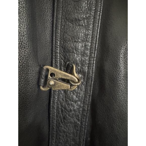Vintage Wilsons Mens Large Leather Distressed Black Coat Jacket Zip Metal Toggle - Picture 4 of 15